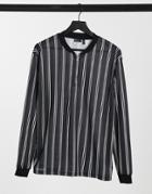 Asos Design Relaxed Long Sleeve Stripe Shirt With Half-zip Baseball Neck In Heavyweight Jersey-multi