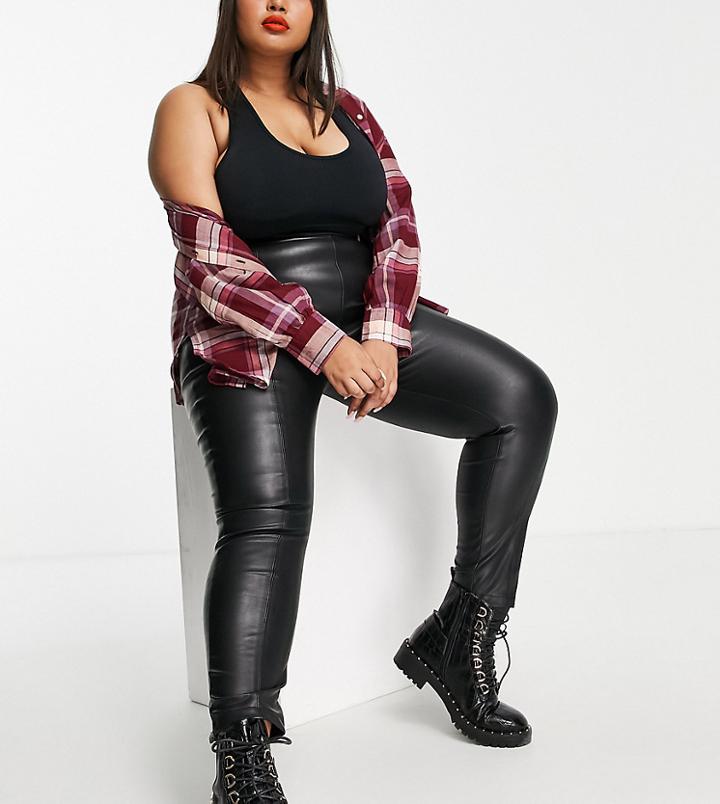 In The Style Plus X Olivia Bowen Leather Look Jeans In Black