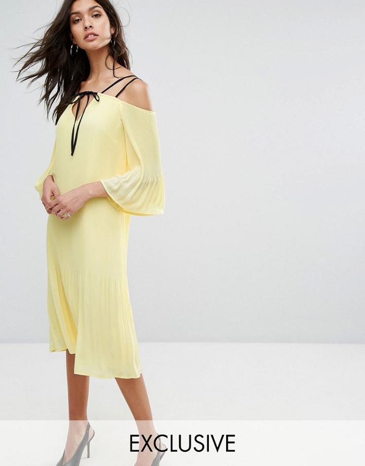 Warehouse Cold Shoulder V Neck Dress - Yellow