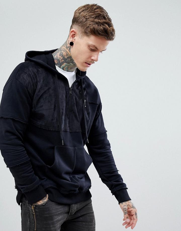 Religion Half Zip Cut And Sew Hoodie - Black