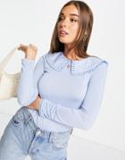 Pieces Fawn Long Sleeve Prairie Collar Top In Kentucky Blue-blues