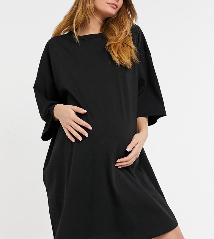 Asos Design Maternity Oversized T-shirt Dress In Black