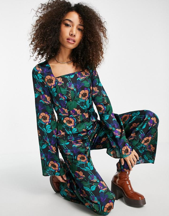 Topshop 70s Print Wide Leg Jumpsuit-multi