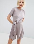 Asos Knot Front Mixed Fabric Tee Romper - Multi