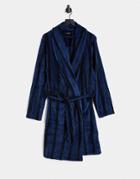 Brave Soul Fleece Robe In Navy Stripe