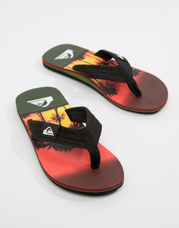 Quiksilver Molokai Flip Flop In Sunset Palm Tree Print - Orange