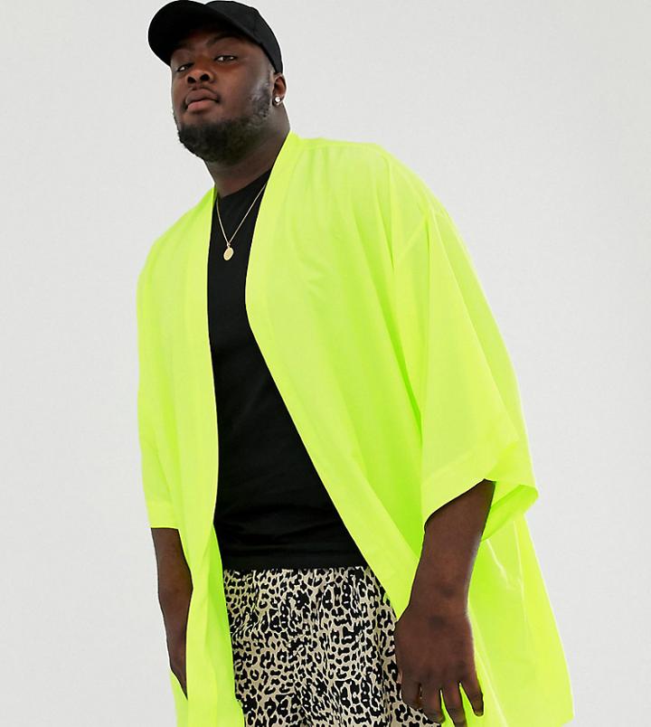 Asos Design Plus Festival Oversized Kimono In Neon Green - Green