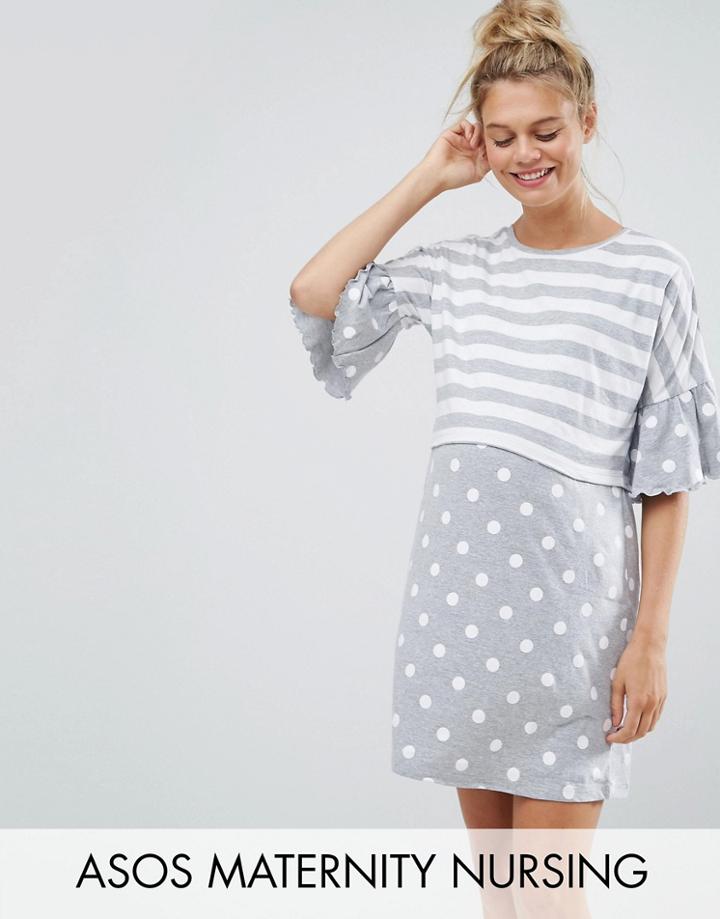 Asos Maternity Nursing Stripe & Spot Night Tee - Gray