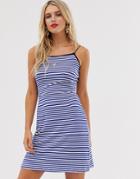 Glamorous Cami Mini Dress With Palm Embroidery In Stripe-navy