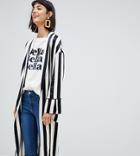 Mango Longline Duster Jacket In Mono Stripe - Multi