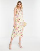 Vila Midi Dress With Tie Back In Floral Print-multi