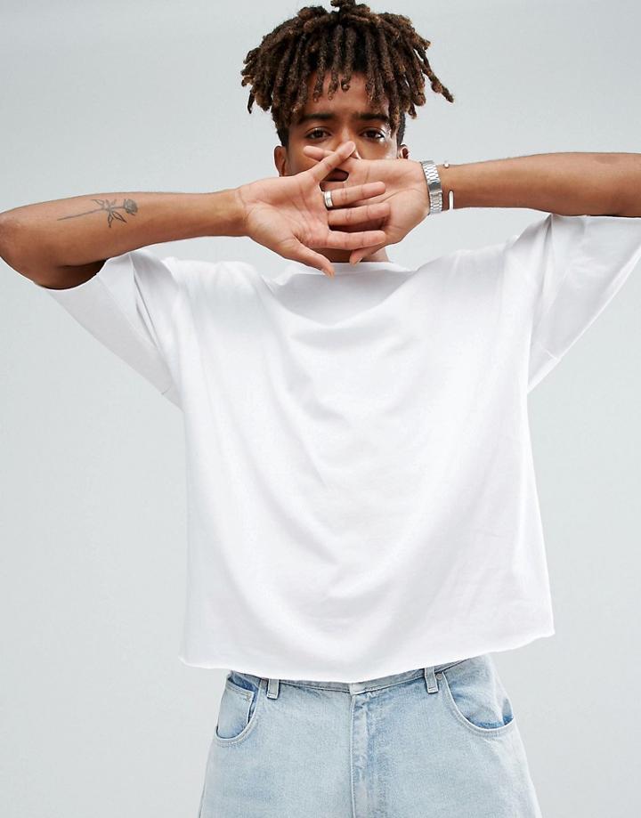 Asos Heavy Weight Super Oversized T-shirt With Raw Edges - White