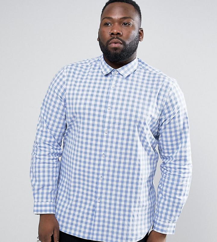 Asos Plus Smart Stretch Slim Gingham Check Shirt In Blue - Blue