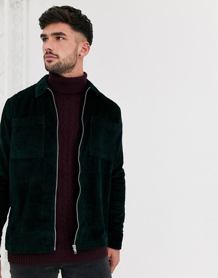 New Look Cord Overshirt In Khaki-green