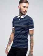 Original Penguin Stripe Polo Contrast Collar Slim Fit In Navy - Navy