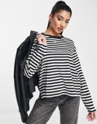 Monki Maja Cotton Blend Long Sleeve Stripe T-shirt In Black And White - Black