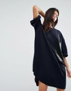 Replay Glitter T-shirt Dress With Leather Look Pocket - Blue