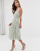 Asos Design Twist Strap Pretty Pearl Embellished Midi Dress - Green