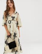 Asos Design Floaty Maxi Dress With Collar In Floral Print-multi