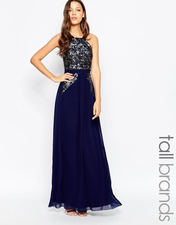 Little Mistress Tall Halter Neck Sequin Bodice Maxi Dress - Navy