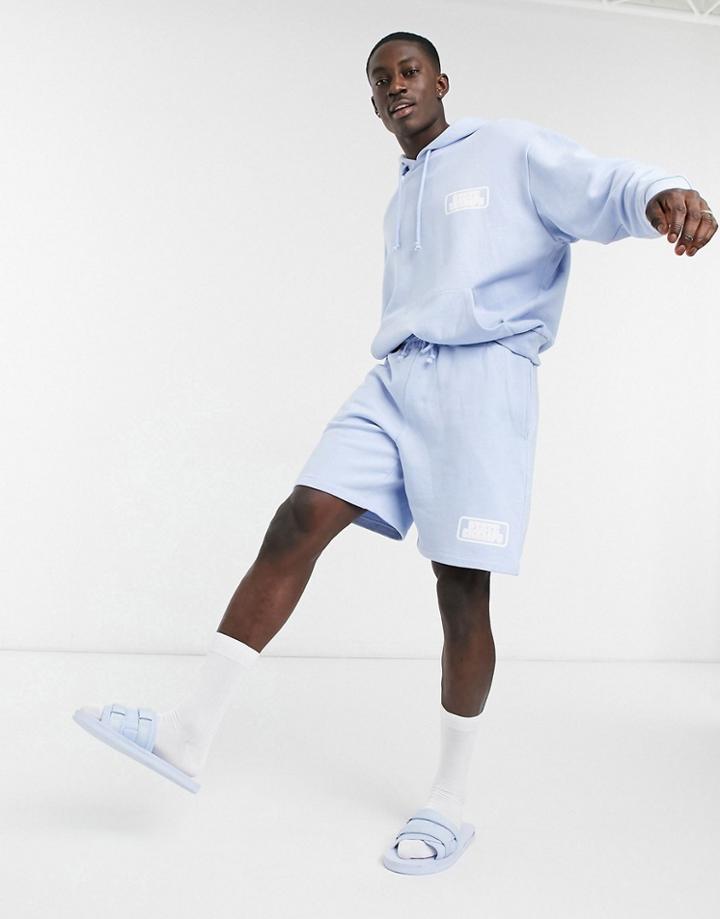 Asos Design Oversized Jersey Shorts With Small Logo Print - Part Of A Set-blues