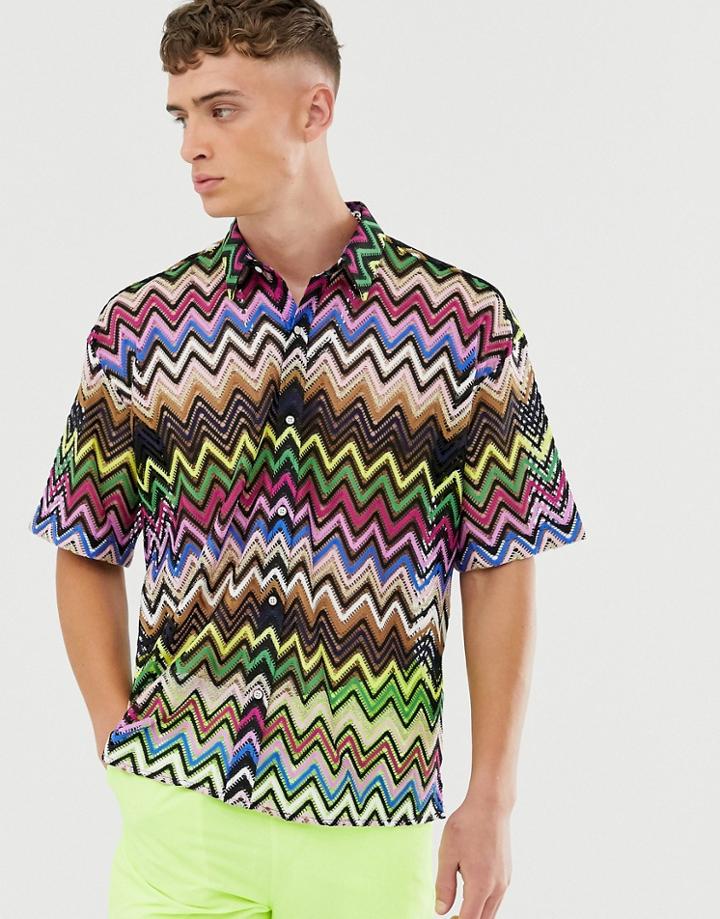 Reclaimed Vintage Zig Zag Lace Shirt-multi