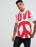 Love Moschino Polo T-shirt In White With Large Logo Print - White