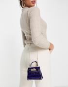Truffle Collection Micro Mini Croc Grab Bag With Chain In Navy