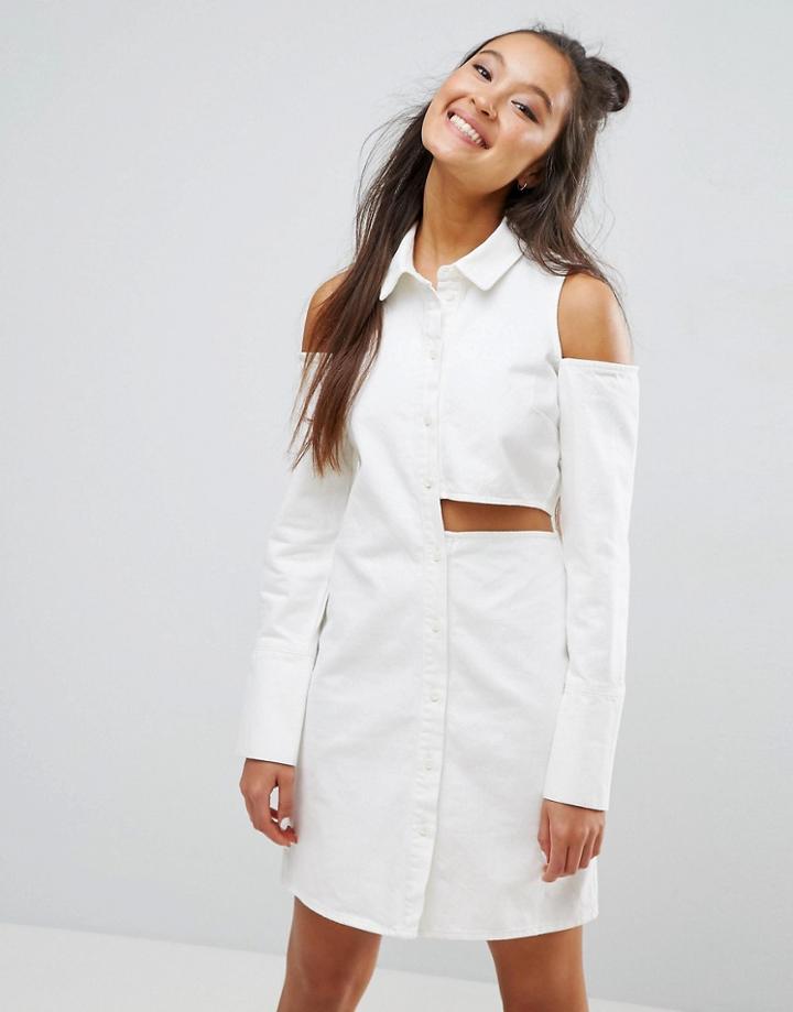 Asos Denim Deconstructed Shirt Dress In Off White - White