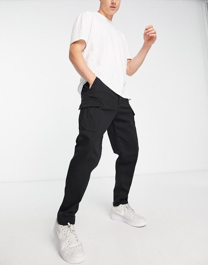Selected Homme Slim Fit Tapered Cargos In Black