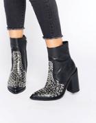 Sol Sana Lydia Eyelet Leather Heeled Ankle Boots - Black