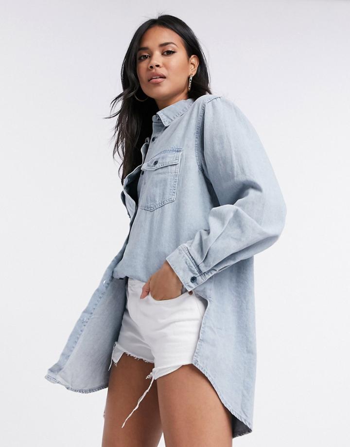 Missguided Boyfriend Fit Oversized Denim Shirt In Blue-blues
