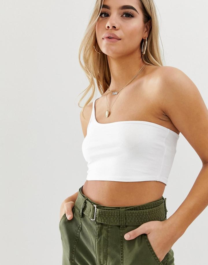 Asos Design One Shoulder Skinny Sleeveless Crop Top In White