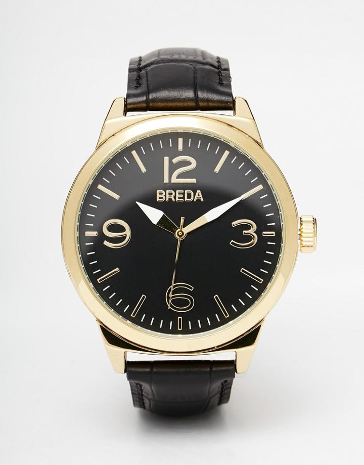 Breda Leather Watch In Black 44mm Case - Black