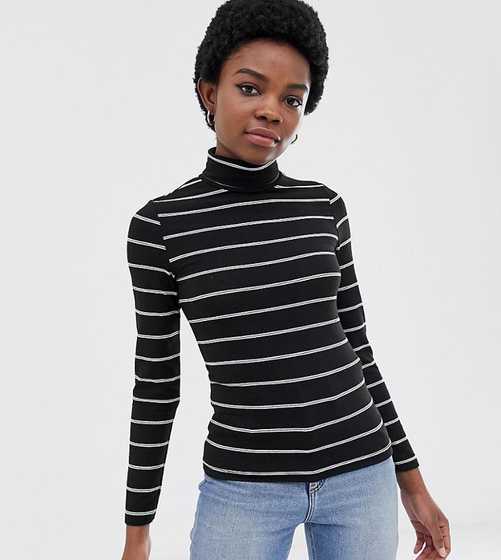Asos Design Petite Turtleneck Long Sleeve Top In Stripe-multi