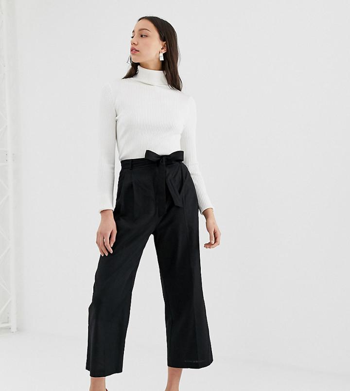 Asos Design Tall Linen Tie Waist Culotte - Black