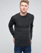Another Influence Cable Knit Sweater - Gray