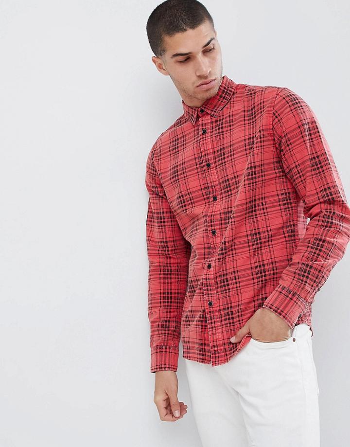 Only & Sons Regular Fit Washed Effect Check Shirt - Red