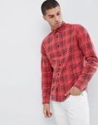 Only & Sons Regular Fit Washed Effect Check Shirt - Red