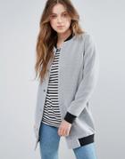 First & I Metallic Longline Bomber - Silver