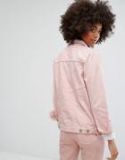 Waven Classic Denim Jacket With Tonal Embroidery In Pastel - Pink