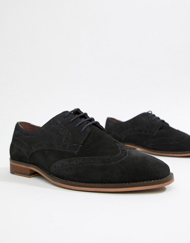 Walk London Tribute Brogues In Navy Suede - Navy