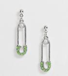 Reclaimed Vintage Inspired Safety Pin Earring With Colored Crystal - Silver