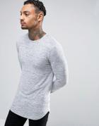 Asos Knitted Longline Muscle Long Sleeve T-shirt With Curve Hem - Gray
