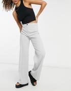 Bershka Slouchy Dad Wide Leg Tailored Pants In Gray Plaid-grey
