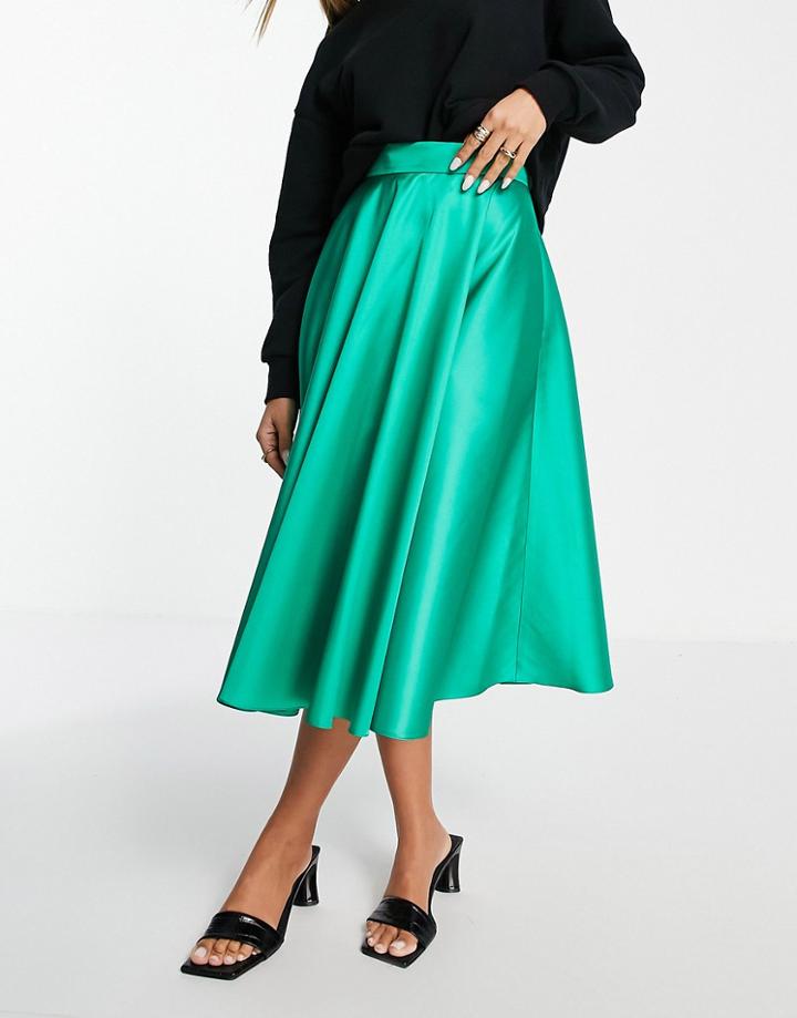 Asos Design Satin Prom Skirt In Jewel Green