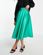 Asos Design Satin Prom Skirt In Jewel Green