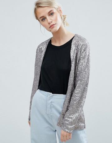 Storm & Marie Glam Sequin Collarless Blazer - Cream