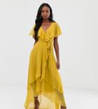 Asos Design Tall Maxi Dress With Cape Back And Dipped Hem - Yellow