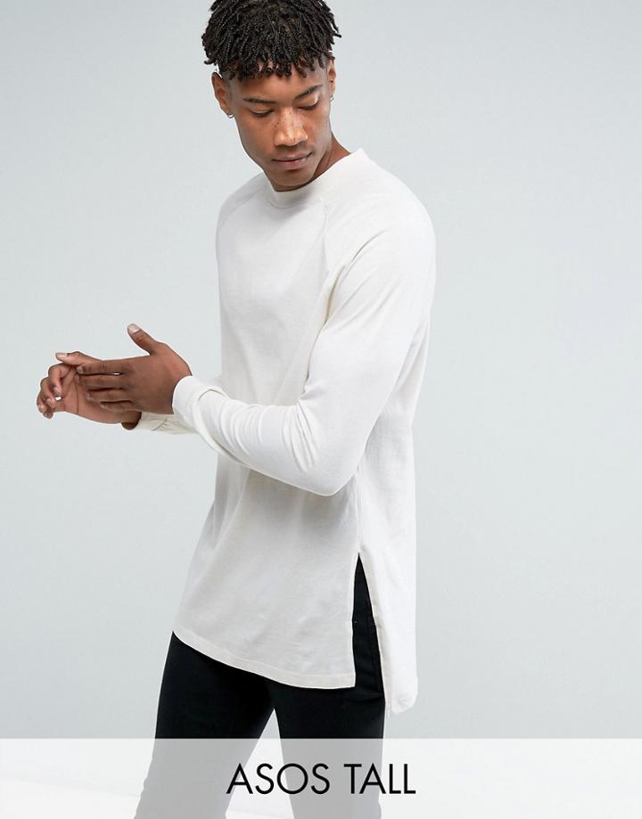 Asos Tall Oversized Long Sleeve T-shirt With Side Splits And Cuffs In White - Beige